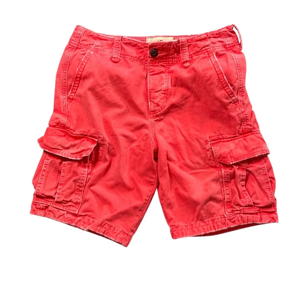 VTG Y2K Hollister Red Cargo Shorts Mens 30 Coral Surf Skate Streetwear Utility